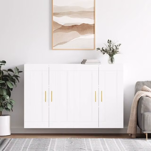Berkfield Home Set of 2 White Matt Wall Mounted Cabinets in Engineered Wood