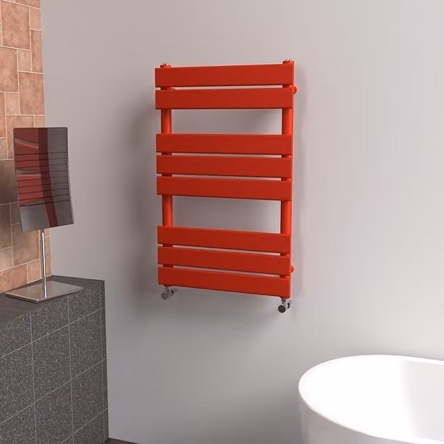 Lux Heat Flat Coloured Towel Radiator in Red, W: 50 cm, H: 80 cm