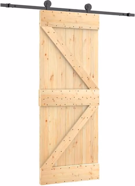 Berkfield Home Rustic Sliding Door with Hardware Set in Natural Solid Pine Wood, W: 70 cm, H: 210 cm