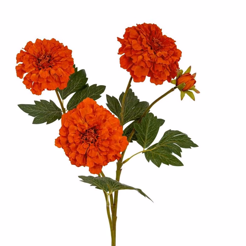 Lemon Pavilion Orange and Red African Marigold Large Artificial Flower Spray, W: 11 cm, D: 11 cm, H: 100 cm – 2