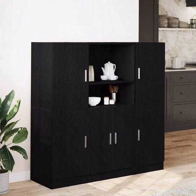 Berkfield Home 3 Piece Modern Black Kitchen Cabinet Set with Hinged Doors and Internal Shelves, W/D/H: 133 x 41.5 x 131.5 cm