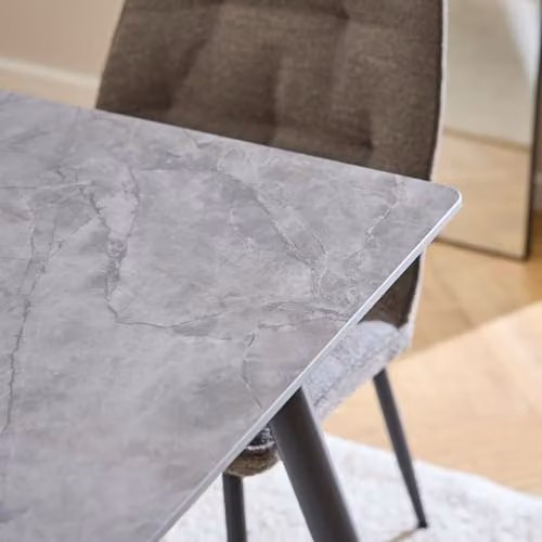 Furniture To Go Wicklow Rectangular Ceramic Dining Table in Grey and Black with 4 Brooke Dining Chairs in Taupe, W: 140 cm, D: 75 cm, H: 75 cm – 3