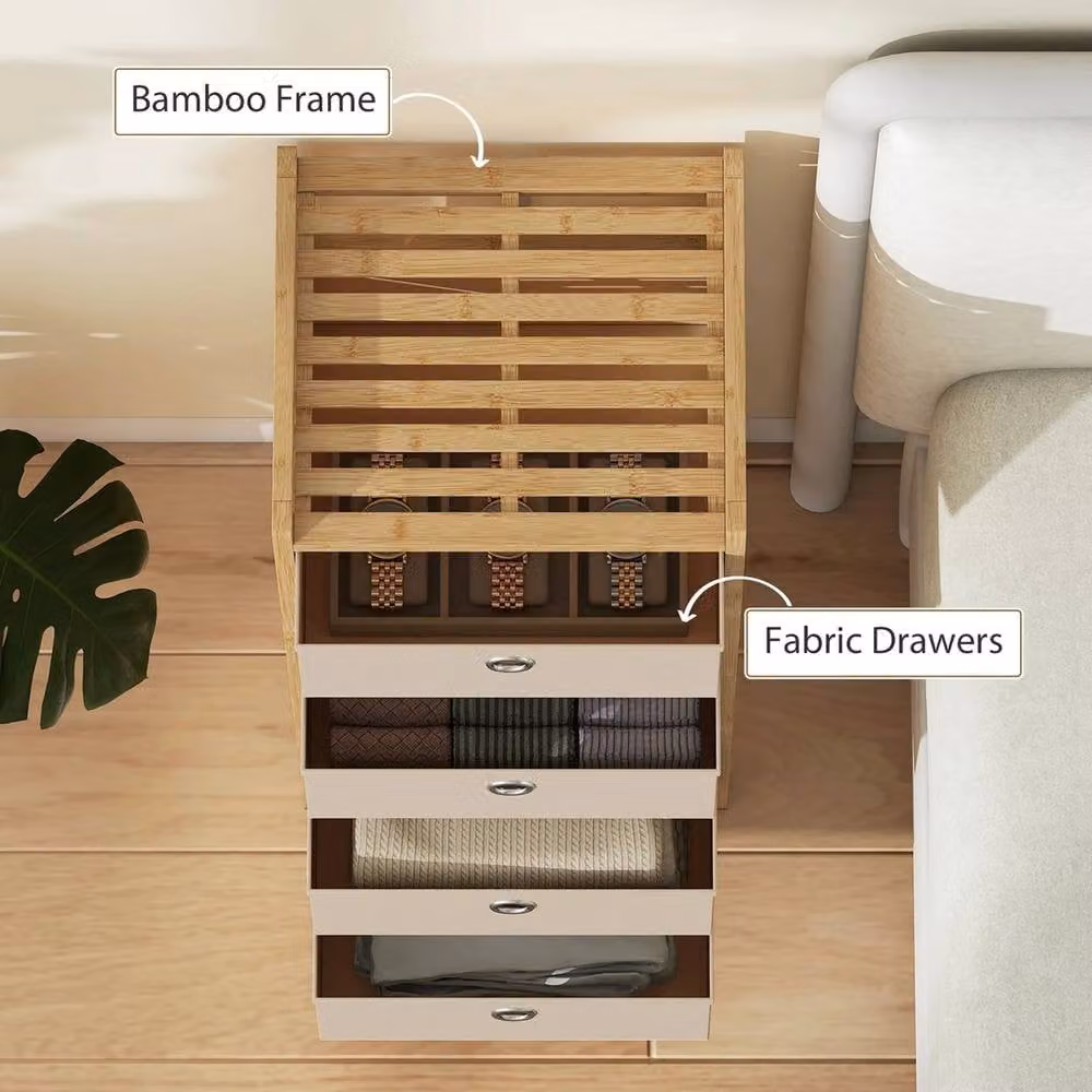 EONLION 4 Drawer Dresser with Bamboo Frame in Beige, Width: 100 cm – 3