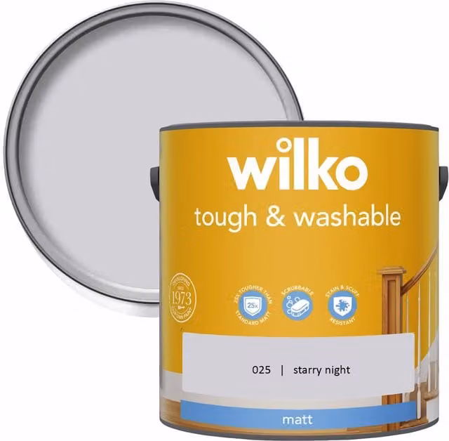 wilko Tough and Washable Matt Emulsion Paint, Starry Night Blue and Grey, 2.5 l