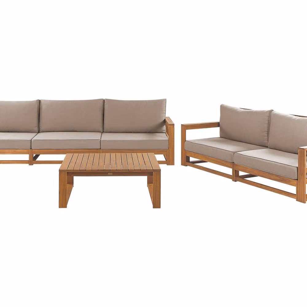 Wyld and Coco Everwood 5 Seater Acacia Outdoor Sofa Set with Coffee Table in Brown and Taupe – 2