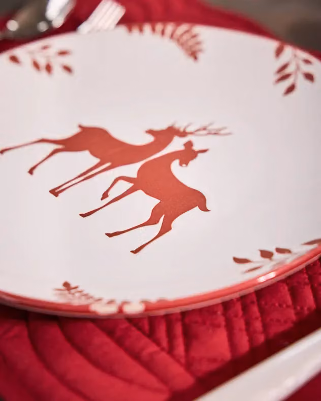 Dibor Set of 6 Cranberry Red Stag Ceramic Christmas Dinner Plates, Diameter: 27 cm – 3