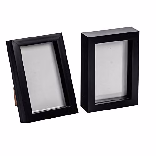 Nicola Spring Black Rectangular 3D Shadow Box Photo Frame, Pack of 2, W/D/H: 17.5 x 12.5 x 3.5 cm