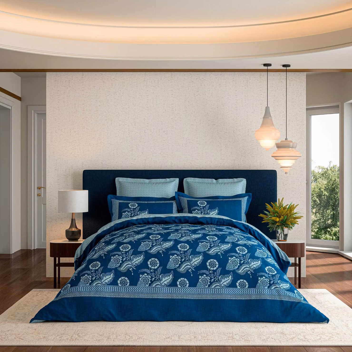 V&A Eastern Bloom Cotton Percale Duvet Cover and Pillowcase Set, Blue, W: 180 cm, H: 200 cm – 2