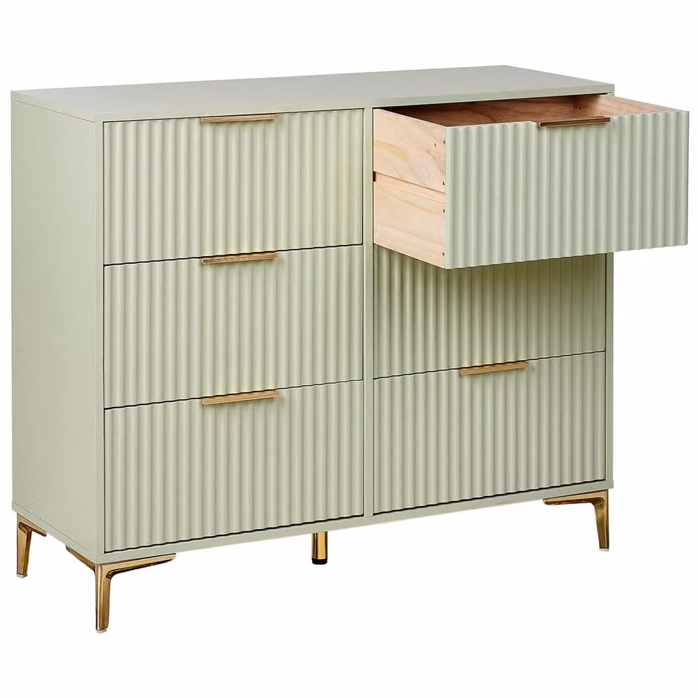 Wyld and Coco Green 6-Drawer MDF Chest with Fluted Fronts and Gold Accents – 2