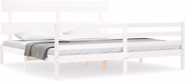 Berkfield Home Solid Wood Pine Bed Frame with Headboard in White, 200 x 200 cm