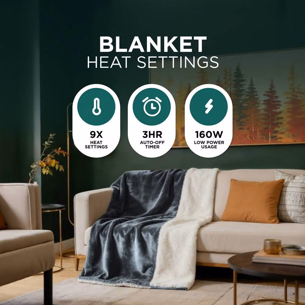 DMD Collective Grey Fleece and Sherpa Electric Heated Blanket Throw, W/D/H: 150 x 200 cm – 3