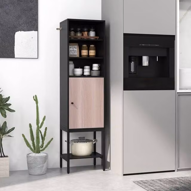 KORVIXA Modern Black Matt Freestanding Tall Storage Cabinet with Hinged Doors and Open Shelf, W/D/H: 100 x 100 x 100 cm – 1