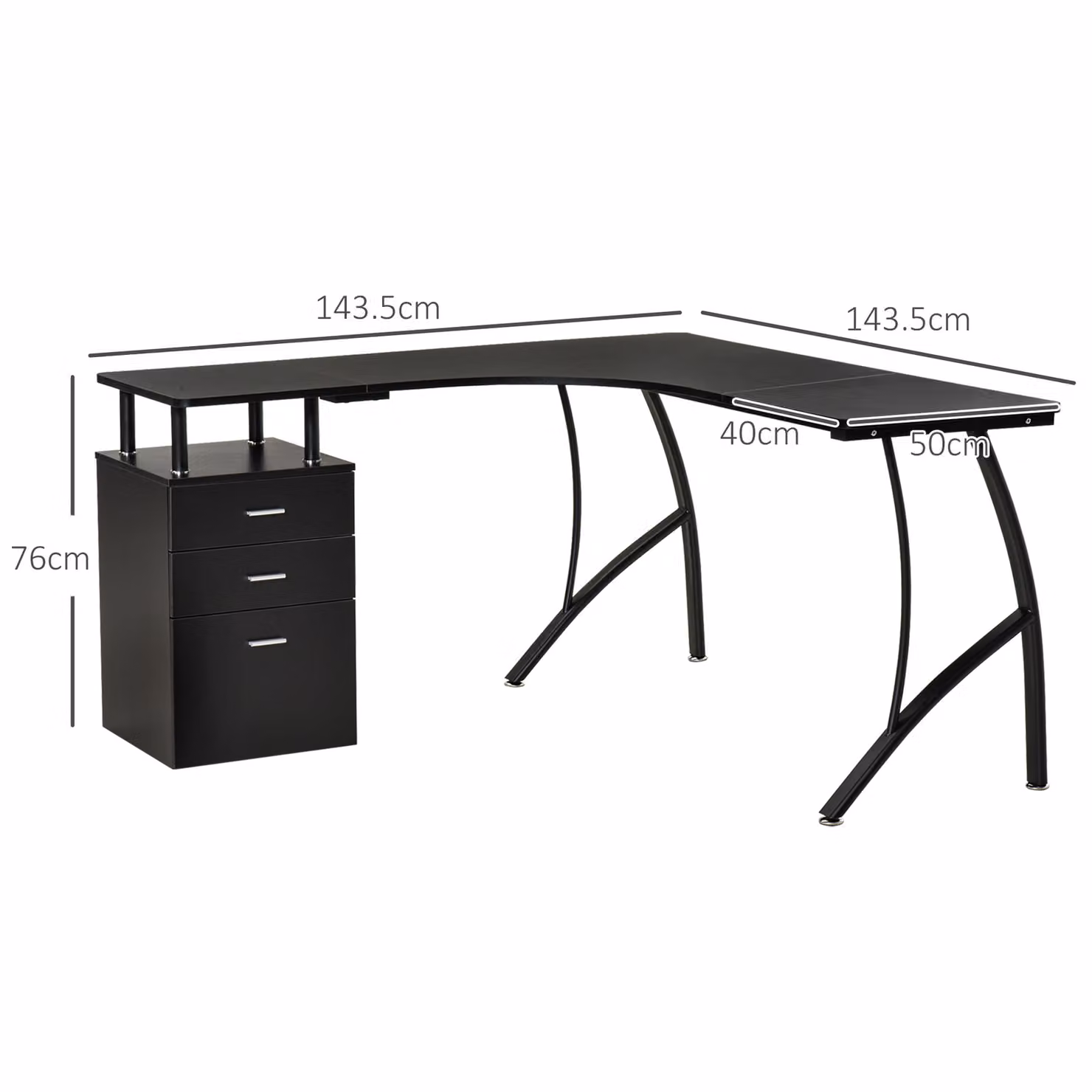 HOMCOM L-Shaped Industrial Style Corner Computer Desk with Storage Drawer in Black – 3