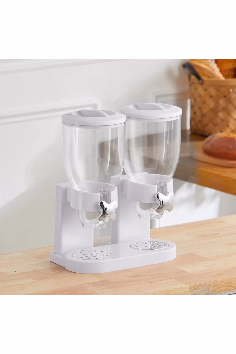 Living and Home 4L 2-Compartment Dry Food and Cereal Storage Dispenser in White – 2