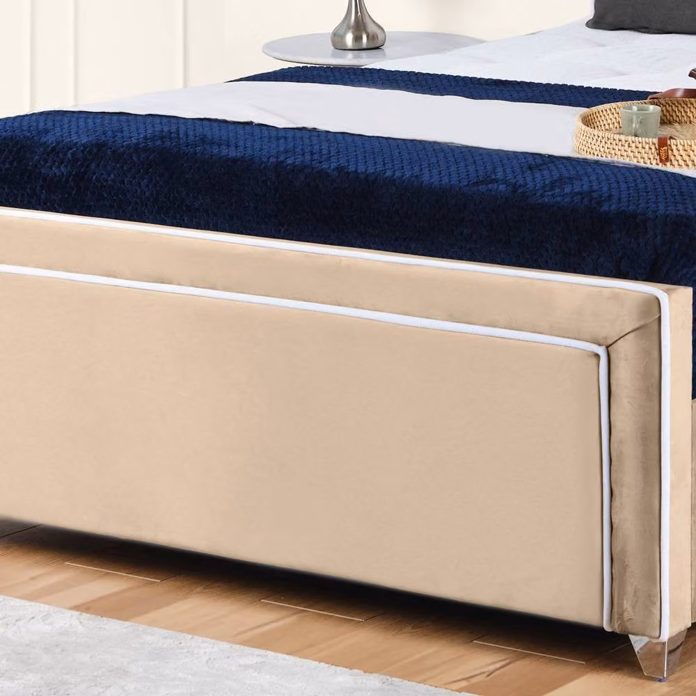 UK Bed Furniture Ariana Ottoman Gas Lift Upholstered Velvet Bed in Beige, Size: Single (90 x 190 cm) – 3