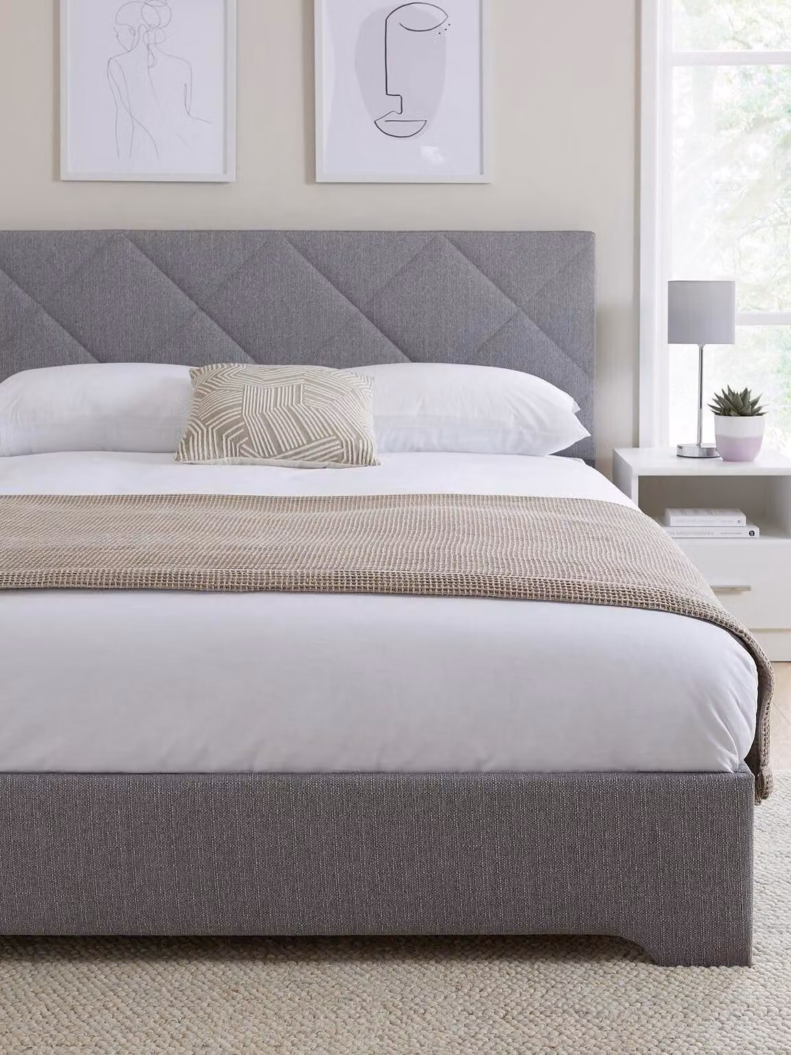 Very Home Upholstered Double Bed Frame in Grey, W/D/H: 140 x 200 x 101 cm