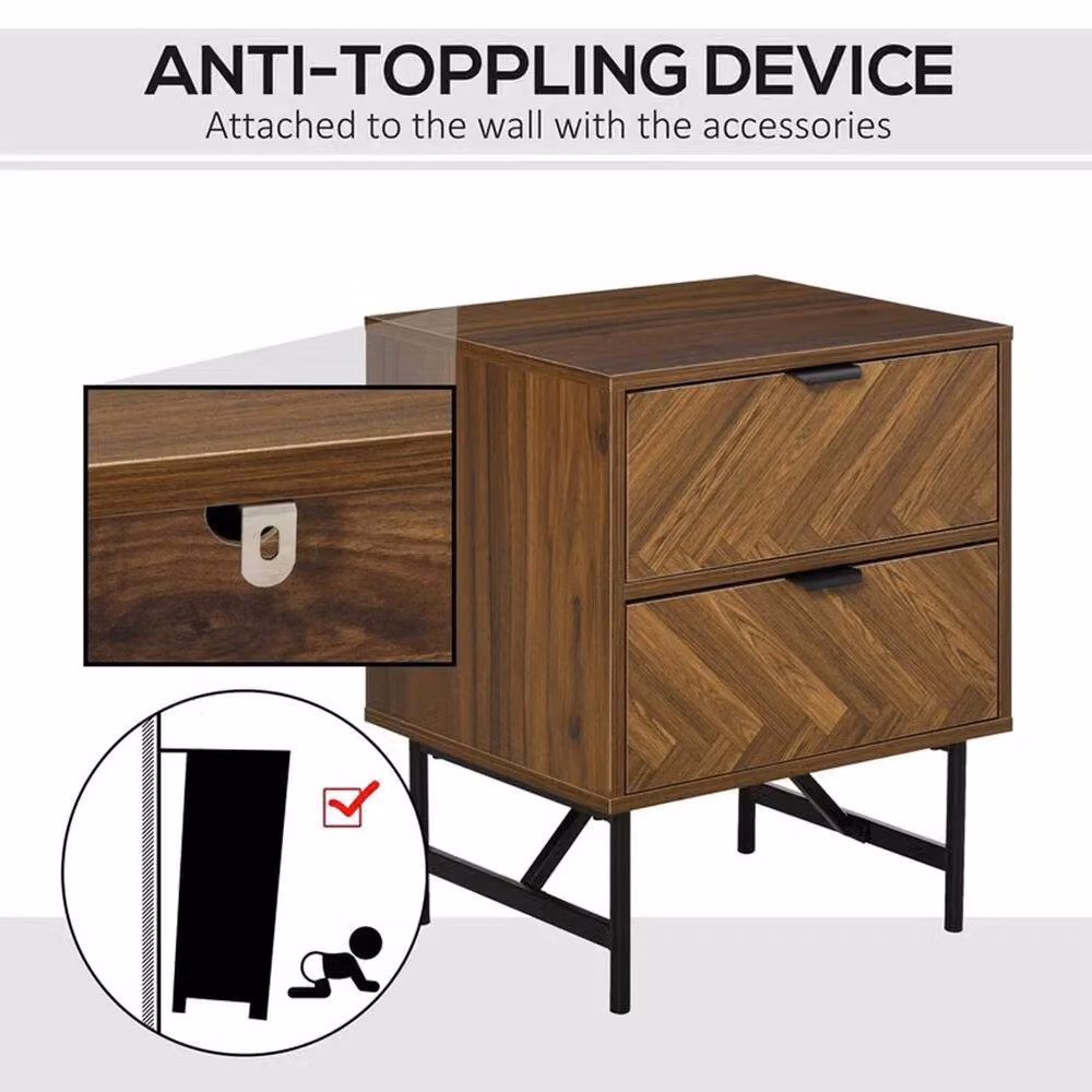 FORGEVIO Vintage Industrial 2 Drawer Bedside Nightstand Storage Cabinet in Brown – 3
