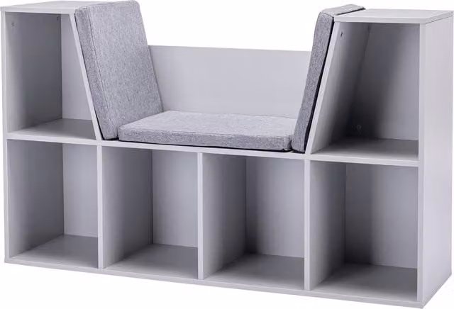 HOMCOM Kids Storage Cabinet and Organiser Display Shelf with Six Compartments in Grey – 1