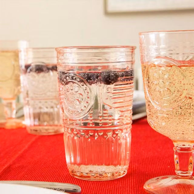 Bormioli Rocco Romantic Floral Pink Highball Tumbler Glasses, 340ml, Pack of 8