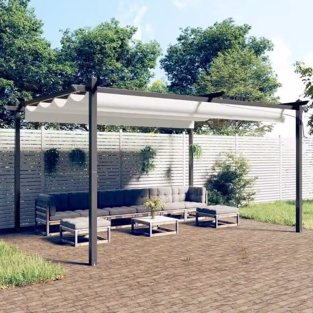 Berkfield Home Garden Gazebo with Retractable Roof, Beige, W: 400 cm, D: 300 cm, H: 300 cm – 1