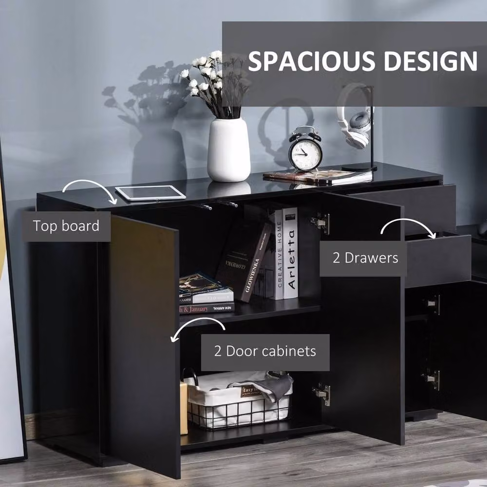 Havendro High Gloss Side Cabinet with 2 Doors and 2 Drawers in Black – 4