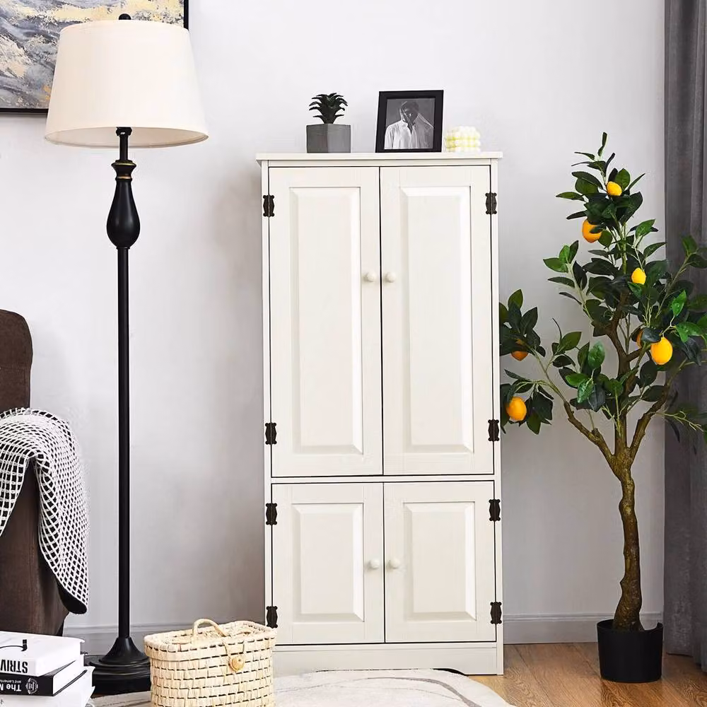 VOGREX White Wooden Freestanding Floor Cabinet with Hinged Doors and Internal Shelves – 2