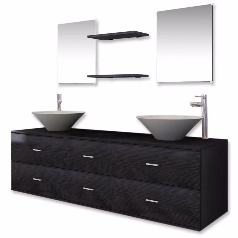 Berkfield Home Nine Piece Modern Matt Black Bathroom Furniture Set with Basin and Tap – 2