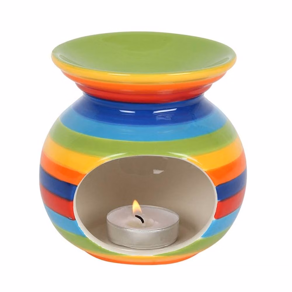 Uniqueful Rainbow Stripe Ceramic Oil Burner, Multicolour, Round Tabletop Design – 2