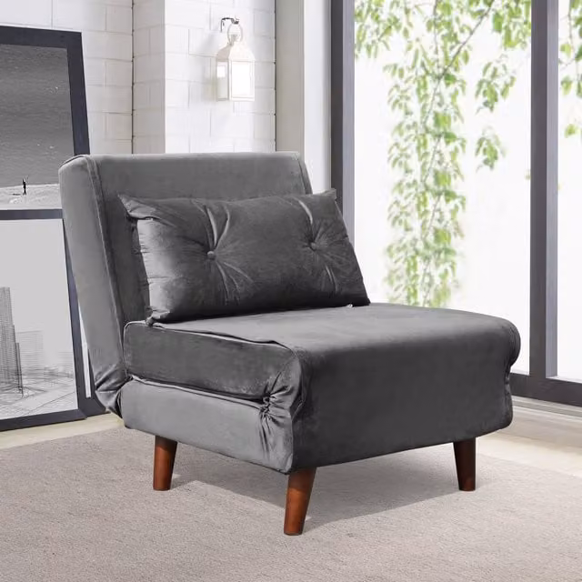 Comfy Living Grey Velvet Fabric Armchair Sleeper Chair