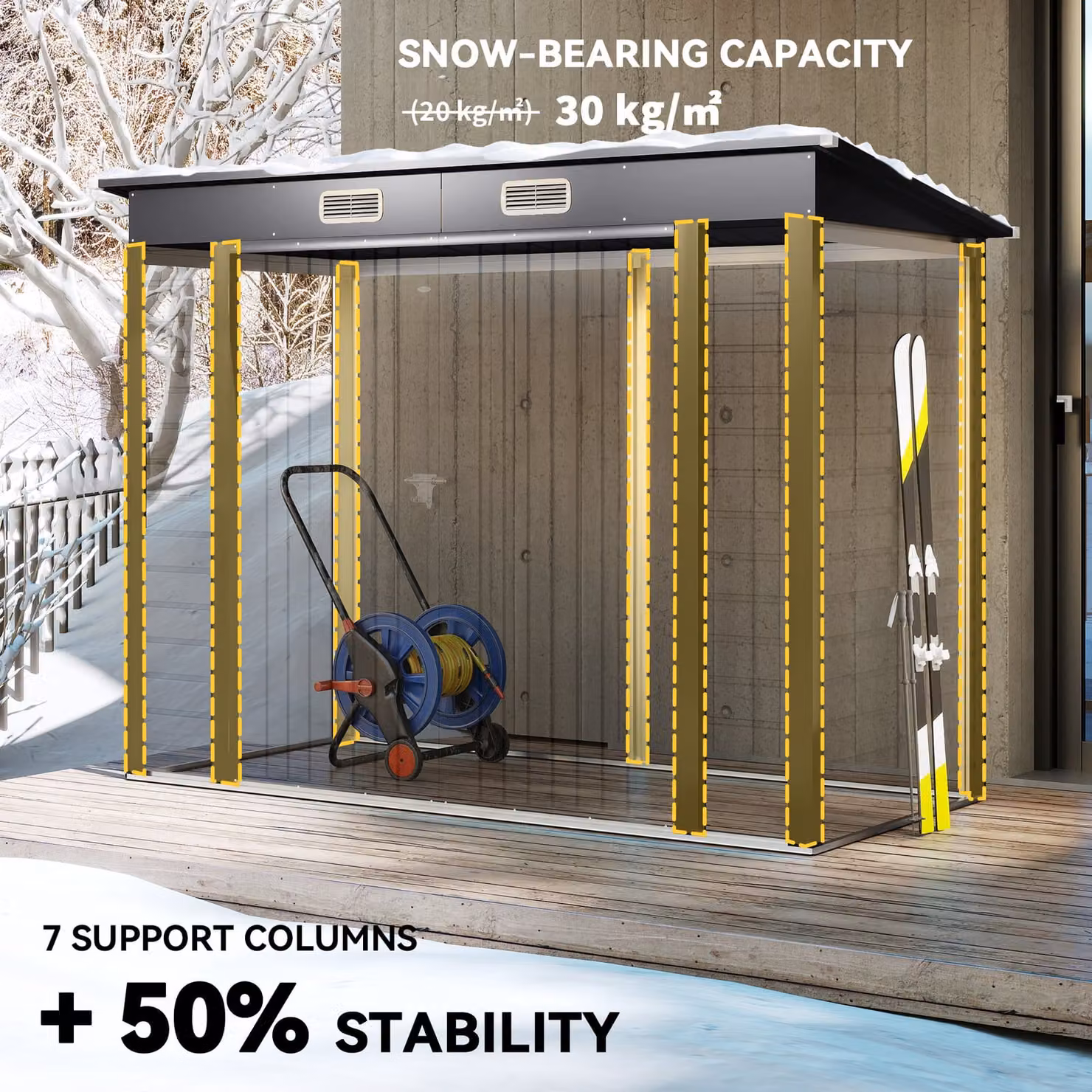 Outsunny Grey Galvanised Metal Garden Storage Shed with Double Doors and Pent Roof, W: 243.8 cm, D: 121.9 cm, H: 183.0 cm – 4
