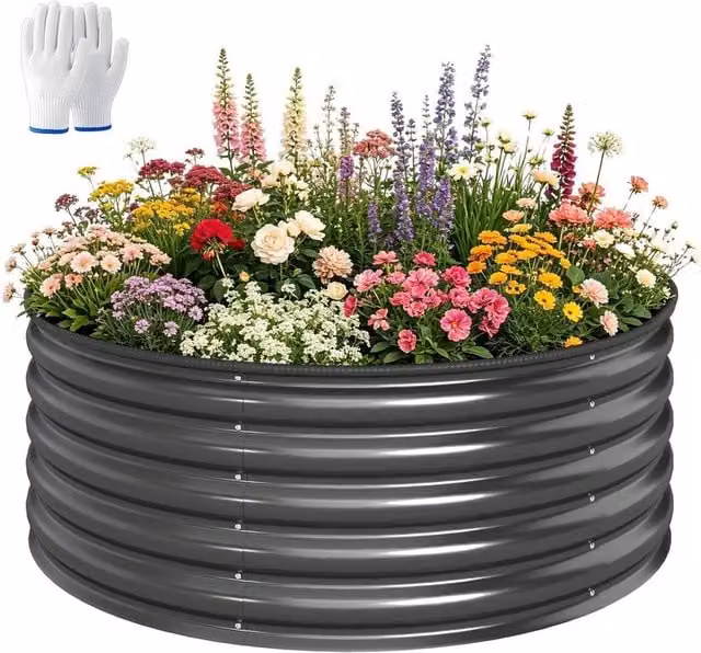 Kelvenix Galvanised Steel Planter Tub in Dark Grey, W/D/H: 120 x 120 x 43 cm