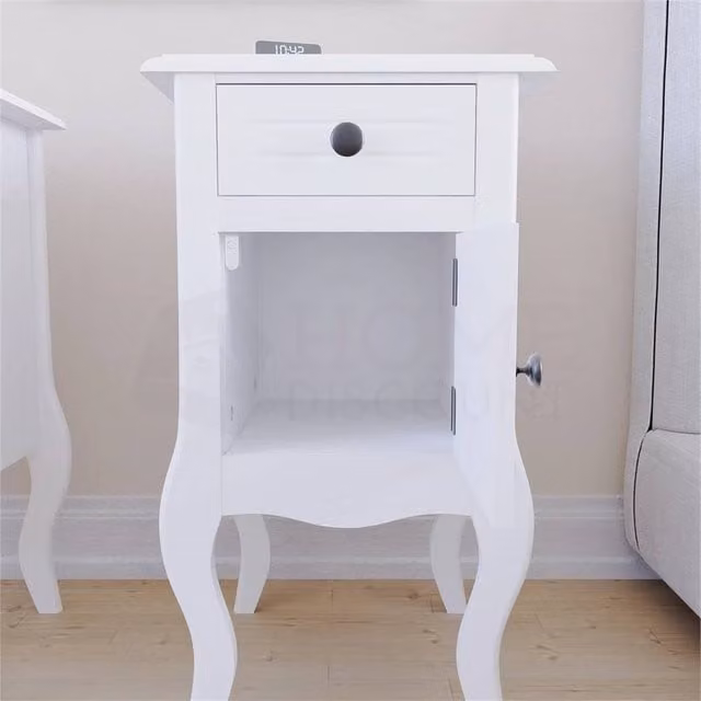 Kelvenix White Lacquered Shabby Chic Bedside Table Cabinet – 1