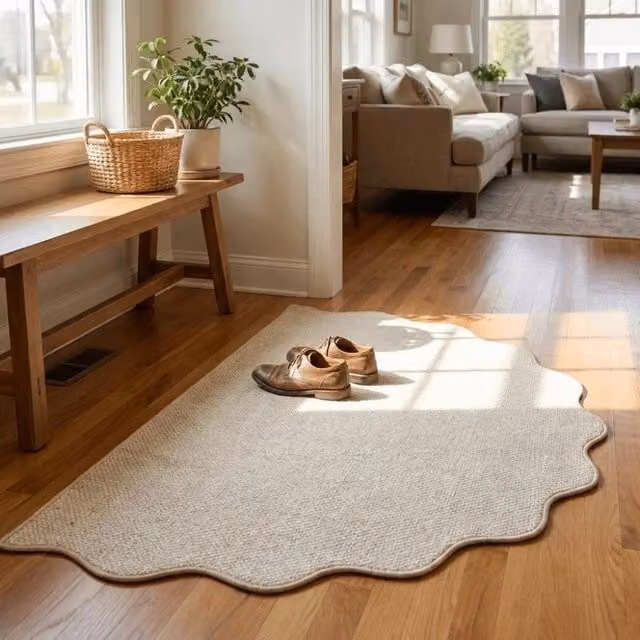 FLAVORA White Irregular Sisal Entrance Door Mat Rug with Minimalist Plain Design