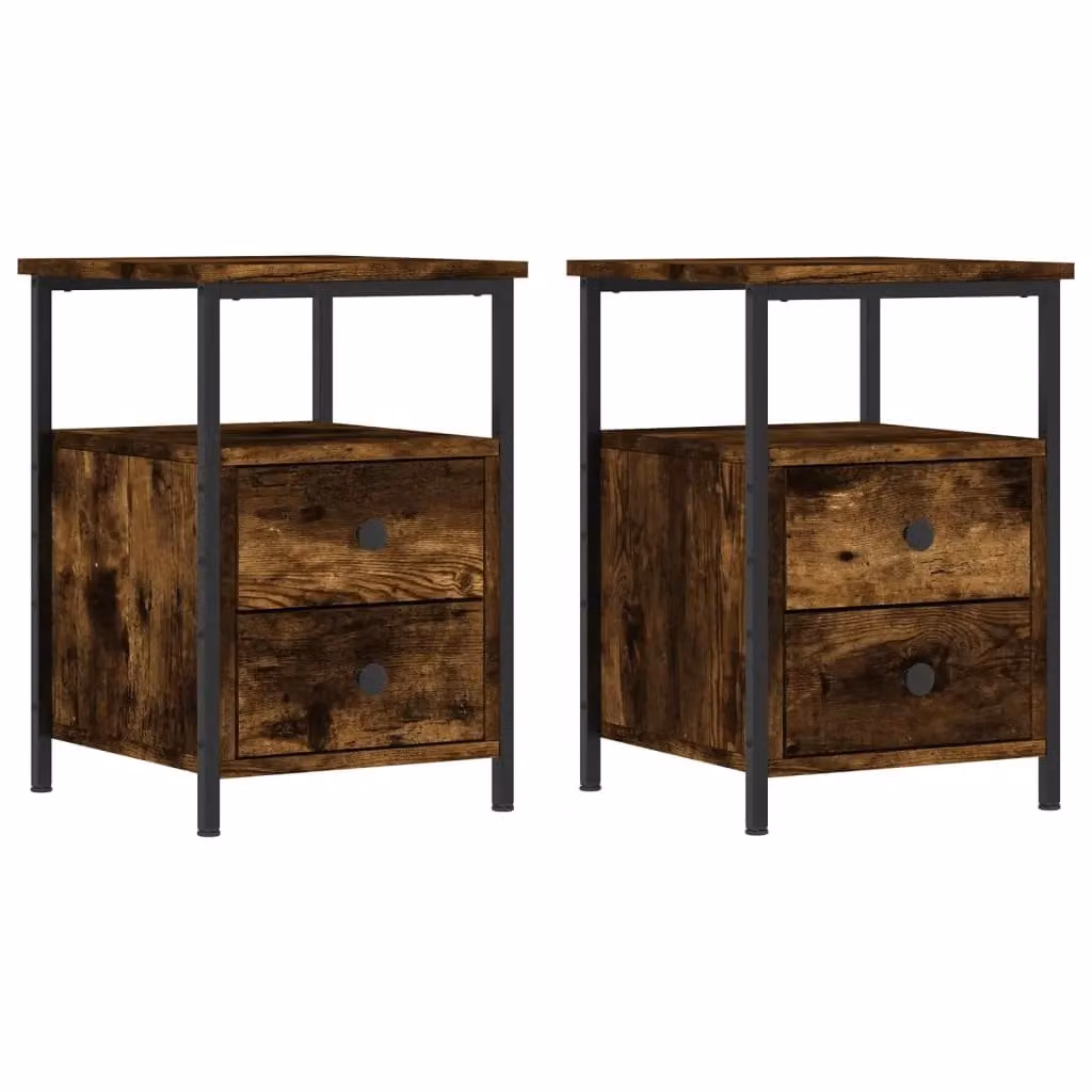 Berkfield Home Set of 2 Smoked Oak Bedside Cabinets in Brown, W/D/H: 34 x 35.5 x 50 cm – 1