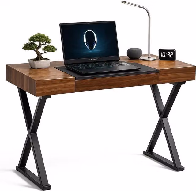 Centurion Supports ADONIS Ergonomic Home Office Computer Desk in Gloss Walnut and Black