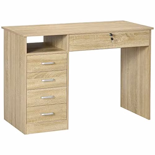 HOMCOM Computer Desk with Storage Shelf in Oak Brown, W/D/H: 110 x 50 x 76 cm