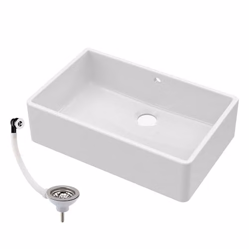 Balterley Butler White Ceramic Single Bowl Kitchen Sink with Waste and Overflow, W/D/H: 79.5 x 50 x 22 cm