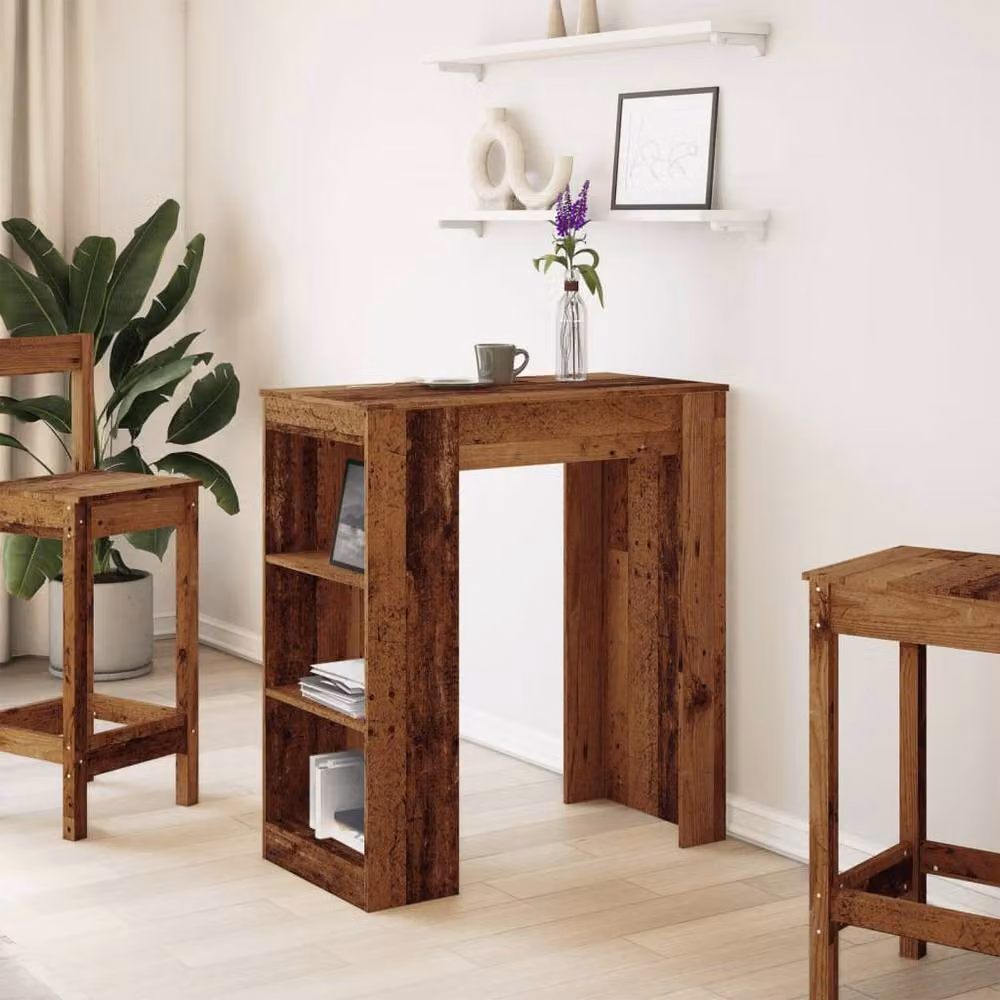 Berkfield Home Bar Table with Racks in Old Wood Brown, W/D/H: 95 x 47 x 103.5 cm – 3