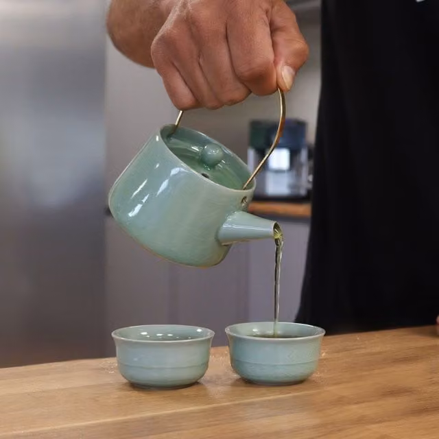 KDMK Ceramic Tea Service Set in Green and Gold