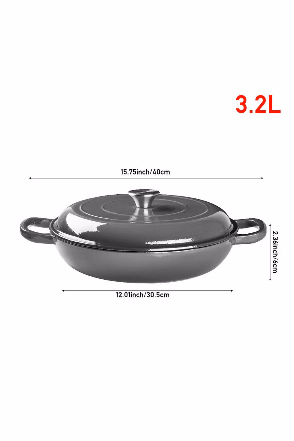Garden Sanctuary 3.2L Enameled Cast Iron Casserole Pot with Glass Lid in Grey – 5