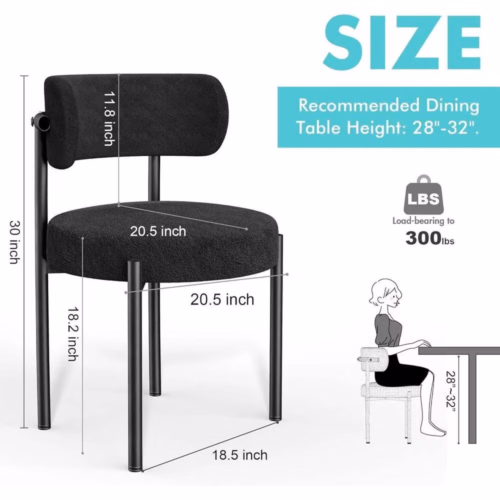 KORVIXA Set of 2 Black Modern Dining Chairs with Fabric Seats and Metal Legs – 2