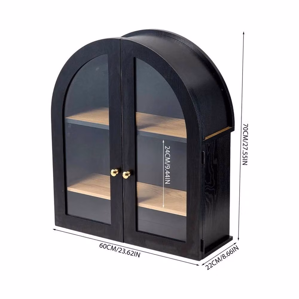 KORVIXA Arched Wall Mounted Storage Cupboard with Hinged Doors in Black and Gold, W: 60 cm, H: 60 cm – 2