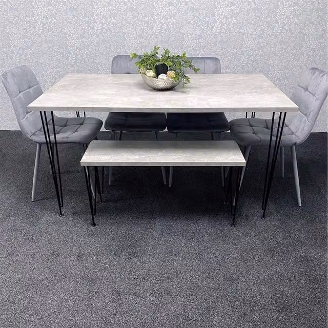 Kosy Koala Iron Stone Grey Dining Set of 6 with Table, Bench and Chairs