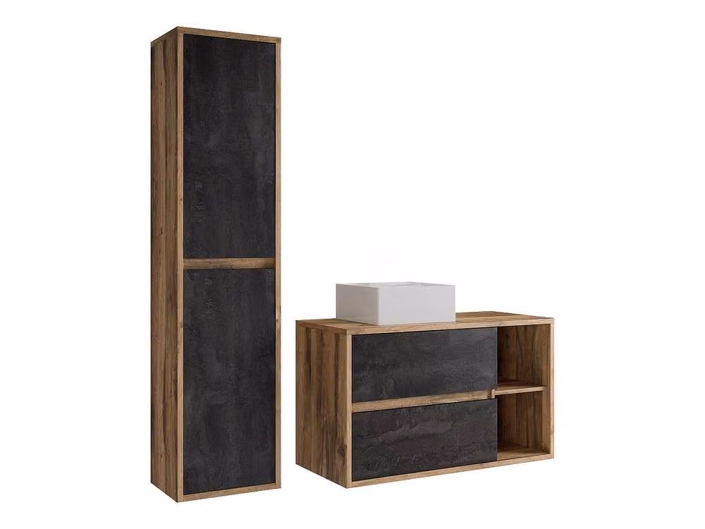 Vente-unique Wall-Mounted Bathroom Unit with Single Basin and Column in Natural Light Oak – 2