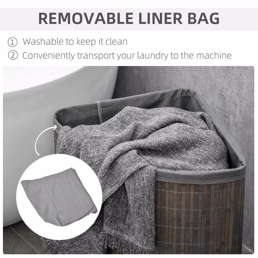 EONLION Grey Bamboo Laundry Basket with Lid and Removable Bag, 55L – 3