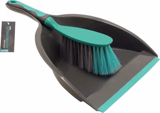JVL Rubber Grip Dustpan and Bristle Brush Set in Grey and Silver
