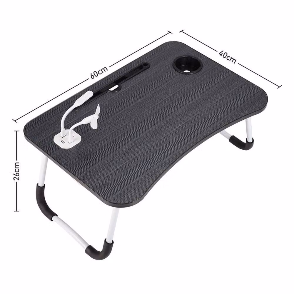 FORGEVIO Black Folding Laptop Desk and Breakfast Bed Tray with Round Wood Top – 4