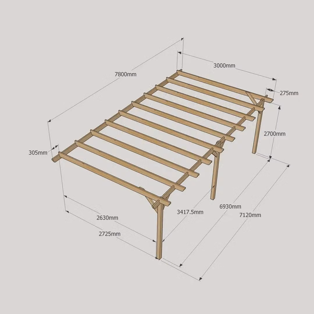 Rutland County Garden Furniture Ltd Wall Mounted Lean-to Garden Pergola in Brown Wood, W: 780 cm, H: 270 cm – 3