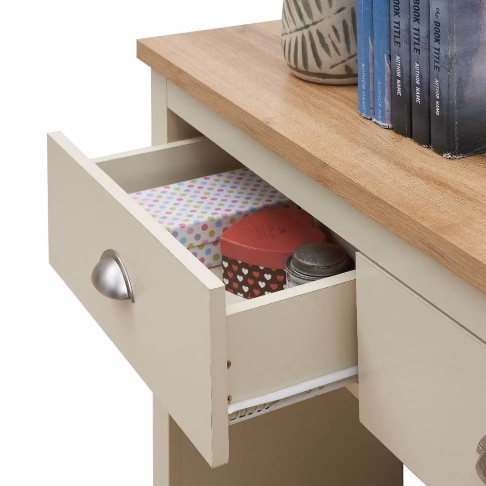 Timber Art Design Lisbon Console Hallway Table with 2 Drawers in Beige – 3