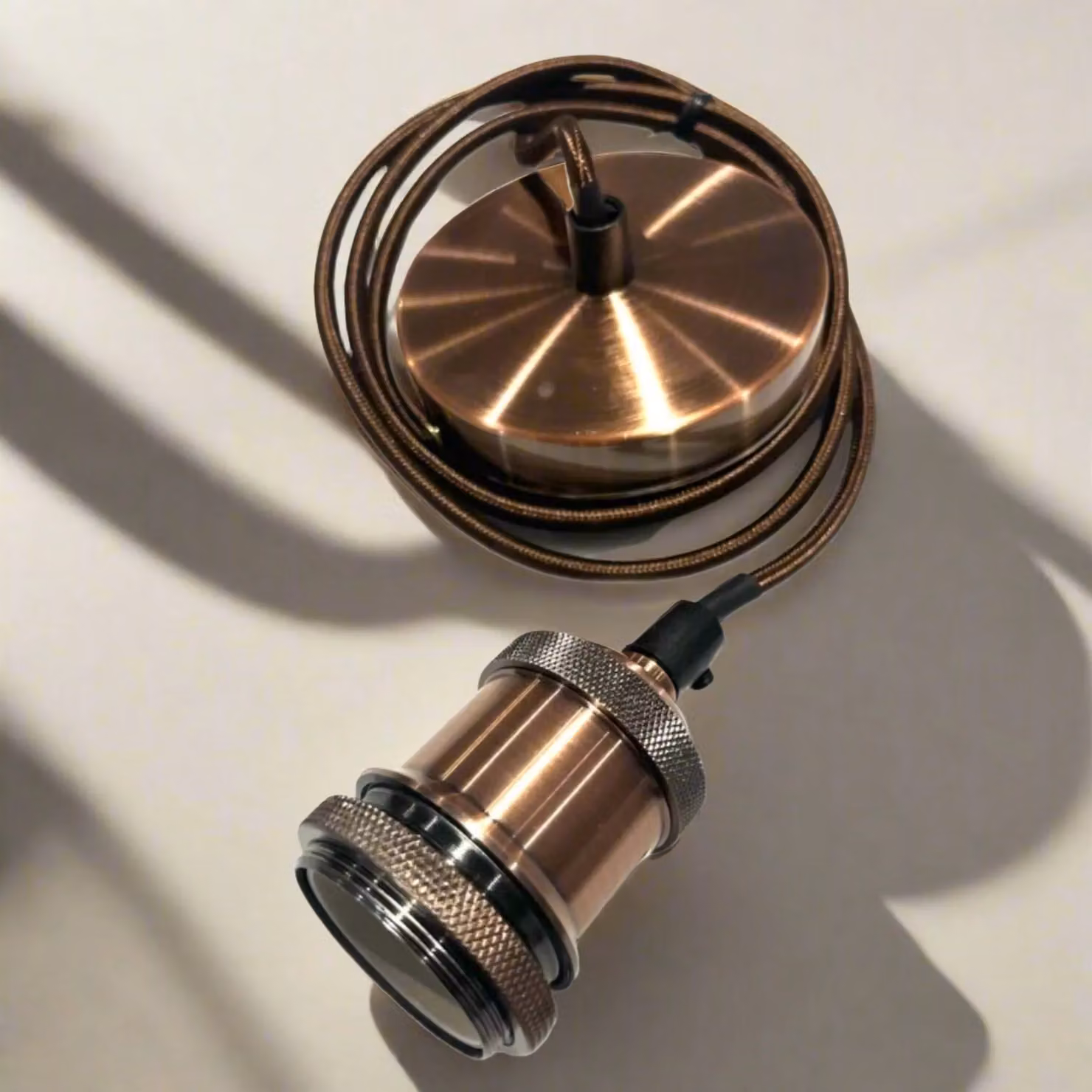 CGC Lighting Cassie Adjustable Copper Cylinder Pendant Light with Matching Ceiling Rose and E27 Holder – 6